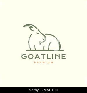 mountain goat long horn sit relax line art minimal logo design vector icon illustration template Stock Vector
