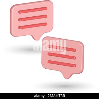 Speech vector Pink two bubbles with three lines. Application social media alert realistic 3d icon template illustration. Smartphone app user interface Stock Vector