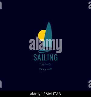 sailing boat yacht ocean sunset sailor logo design vector icon illustration template Stock Vector