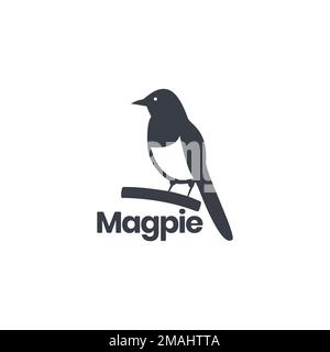 magpie bird perched on branch exotics isolated modern colored logo design vector icon illustration template Stock Vector