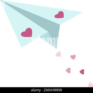 Valentine's day paper plane with hearts on wings. Festive design element for the valentine holidays, events, discounts, and sales. Vector illustration Stock Vector