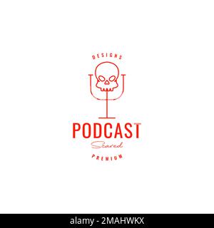 microphone podcast singing talking skull lines hipster logo design vector icon illustration template Stock Vector