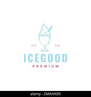 ice cream dessert delicious blue vanilla on glass line logo design vector icon illustration template Stock Vector