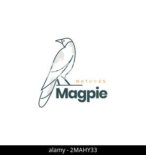 magpie bird perched on branch exotics lines art modern colored logo design vector icon illustration template Stock Vector