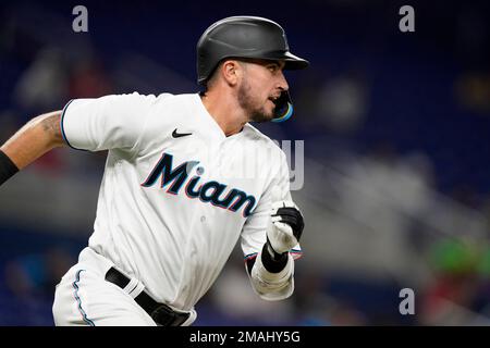 Miami Marlins third baseman Jordan Groshans high-fives after a baseball  game against the Philadelphia Phillies, Thursday, Sept. 15, 2022, in Miami.  The Marlins won 5-3. (AP Photo/Lynne Sladky Stock Photo - Alamy