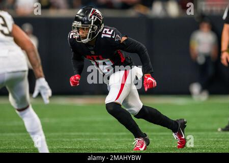 Atlanta Falcons wide receiver KhaDarel Hodge hauls in a catch during the  second half of an NFL football game against the Los Angeles Rams, Sunday,  Sept. 18, 2022, in Inglewood, Calif. (AP