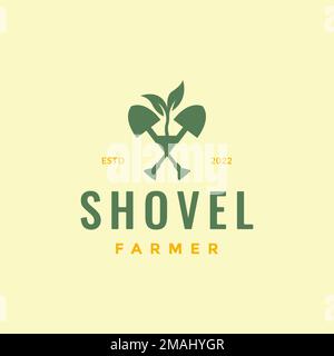 shovel cross planting farmer agriculture hipster logo design vector icon illustration template Stock Vector
