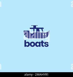 trawler boat sailor ocean sailing fishing minimal isolated logo design vector icon illustration template Stock Vector