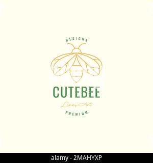 flying honey bee wings geometric polygonal lines art minimal hipster vintage logo design vector icon illustration template Stock Vector