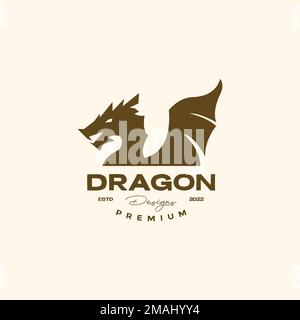 flying dragon wings flap myth creature legend fairytale vintage logo design vector icon illustration template Stock Vector
