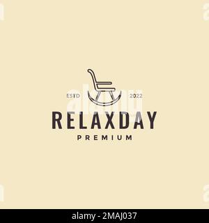 rocking chair relax on terrace minimalist lines hipster logo design vector icon illustration template Stock Vector
