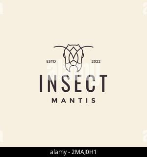 mantis head insect little animal lines art hipster vintage logo design vector icon illustration template Stock Vector