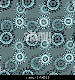 Seamless pattern with geometric aboriginal ornament. Ethnic tribal rounded color background. Afican, australian motiph. Dots painting. Vector Stock Vector