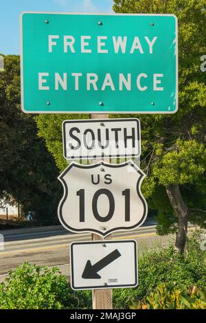 Freeway entrance sign, US 101 South, California Stock Photo