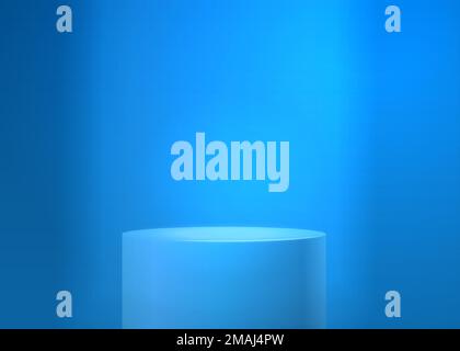 Blank round pedestal . Blue awarded winner podium for luxury product display on blue lighting background realistic vector illustration Stock Vector