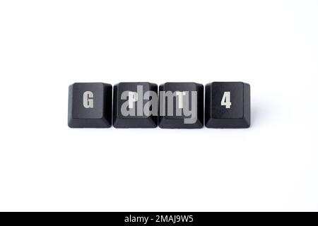 It Says Gpt 4 On The Keyboard. Gpt 4 Inscription On Keys Isolated In White Background Stock Photo
