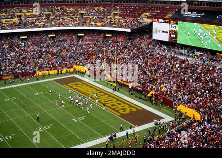 Washington Commanders signage on display above the jumbotron during an NFL  football game against the Jacksonville Jaguars, Sunday, Sept. 11, 2022 in  Landover. (AP Photo/Daniel Kucin Jr Stock Photo - Alamy