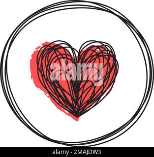 Heart in circle shaped tangled grungy scribble Stock Vector