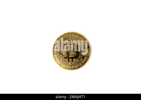 Physical Bitcoin on a white background Stock Photo