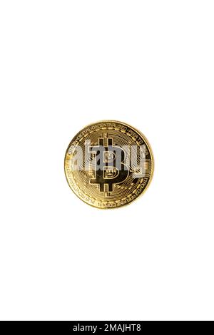 Physical Bitcoin on a white background Stock Photo
