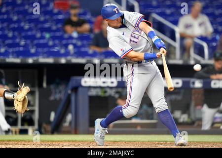 Texas Rangers' Josh Jung warms up prior to his major league debut during a  baseball game Friday, Sept, 9, 2022, in Arlington, Texas. (AP Photo/Michael  Ainsworth Stock Photo - Alamy