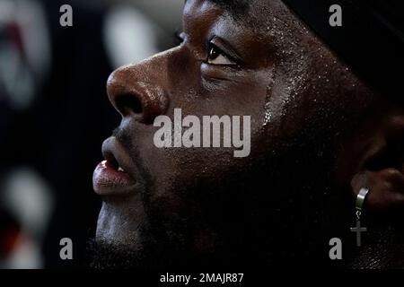 Atlanta Falcons defensive tackle Timmy Horne (93) pictured before an NFL  football game against the Washington Commanders, Sunday, November 27, 2022  in Landover. (AP Photo/Daniel Kucin Jr Stock Photo - Alamy