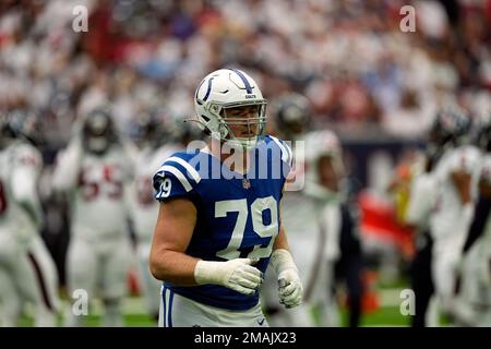 Indianapolis Colts offensive tackle Bernhard Raimann runs to the sideline  during the first half of an NFL football game against the Houston Texans  Sunday, Sept. 11, 2022, in Houston. (AP Photo/David J.