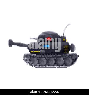 Red star tank  8 bit pixel art vector icon over white Stock Vector