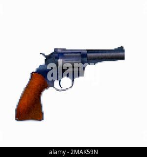 Pistol 8 bit pixel art vector icon over white Stock Vector