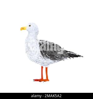 Seagull 8 bit pixel art vector icon over white Stock Vector