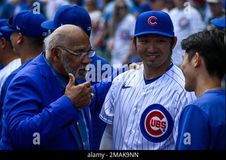 A statue of former Chicago Cubs left fielder Billy Williams at