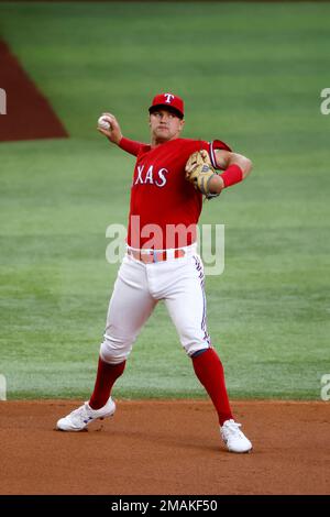 Texas Rangers' Josh Jung warms up prior to his major league debut during a  baseball game Friday, Sept, 9, 2022, in Arlington, Texas. (AP Photo/Michael  Ainsworth Stock Photo - Alamy