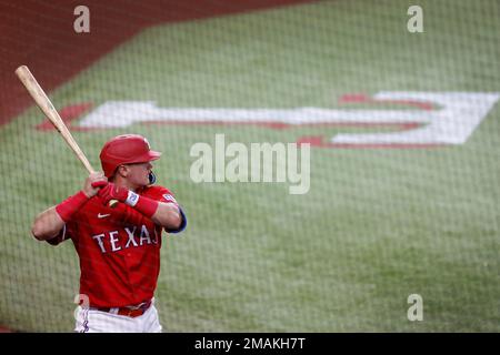 Texas Rangers' Josh Jung bats during the fifth inning of a baseball game  Friday, Sept. 9, 2022, in Arlington, Texas. (AP Photo/Michael Ainsworth  Stock Photo - Alamy