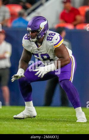 Minnesota Vikings guard Kyle Hinton (68) during the first half of an NFL  preseason football game against the Las Vegas Raiders, Sunday, Aug. 14, 2022,  in Las Vegas. (AP Photo/Rick Scuteri Stock