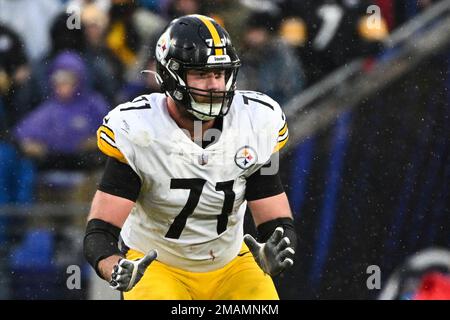 FILE - Baltimore Ravens offensive tackle Alejandro Villanueva (78) looks on  during the second half of an NFL football game against the Cleveland  Browns, Nov. 28, 2021, in Baltimore. After six years