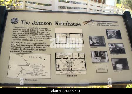 The historical Johnson Farm in Virginia's Blue Ridge Parkway, USA. Historical marker. Stock Photo