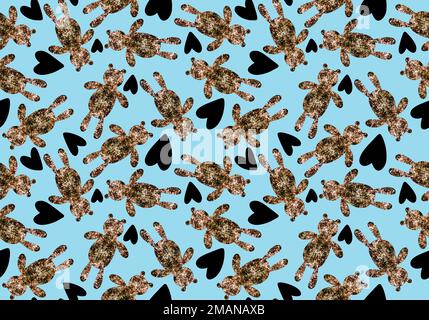 Cartoon toys animals seamless fluffy bears pattern for wrapping paper and fabrics and kids clothes print  Stock Photo