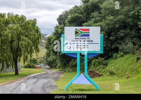 Welcome sign on the side of road back from Lesotho, KwaZulu Natal, South Africa. Stock Photo