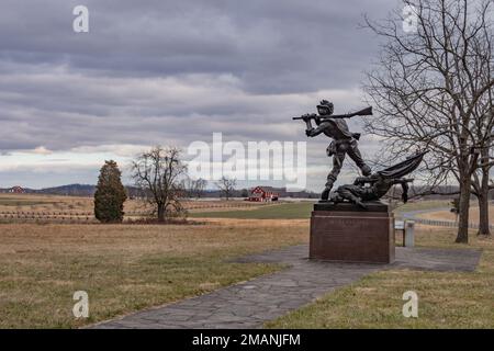 Monument to the State of Mississippi on a Blustery January Day, Gettysburg PA, USA, Gettysburg, Pennsylvania Stock Photo