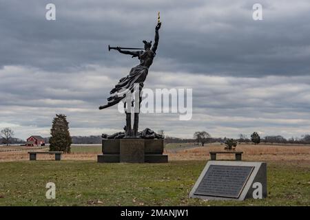 The Louisiana Monument on Confederate Avenue on as Cold Winter Day, Gettysburg Battlefield PA USA, Pennsylvania Stock Photo