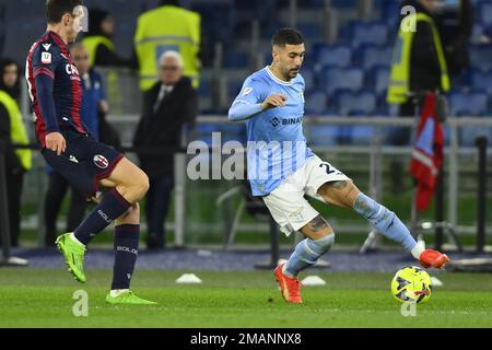 Rome, Italy. 19th Jan, 2023. Andrea Cambiaso of Bologna F.C. and Mattia Zaccagni of S.S. LAZIO during the Coppa Italia eighth of finals between S.S. Lazio vs Bologna F.C. on January 19, 2023 at the Stadio Olimpico, Rome, Italy. Credit: Independent Photo Agency/Alamy Live News Stock Photo
