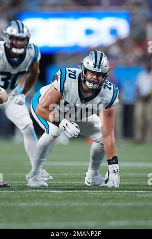 Carolina Panthers offensive tackle Brady Christensen (70) lines up