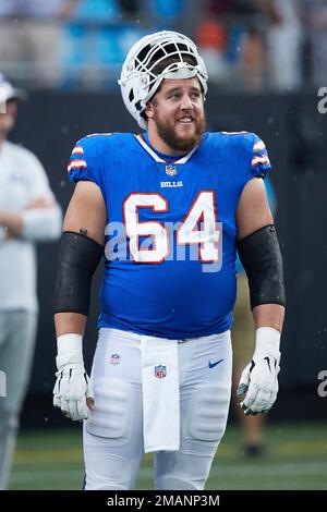 Buffalo Bills center Greg Van Roten (75) looks to make a block during an NFL  football game against the Tennessee Titans, Monday, Sept. 19, 2022, in  Orchard Park, N.Y. (AP Photo/Kirk Irwin