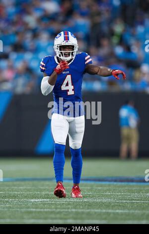 Buffalo Bills safety Jaquan Johnson (4) runs onto the field before the  start of an NFL