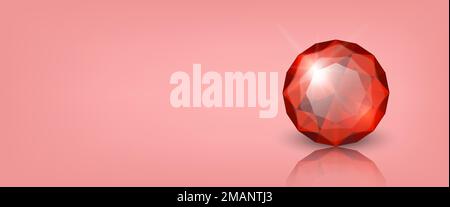 Realistic Red ruby Diamond round isolated on white background