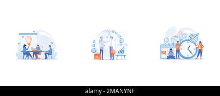 Business conference, Businessmen making agreement, Work schedule, timetable managing, set flat vector modern illustration Stock Vector