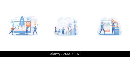 Project management, Job promotion, Business analytics, set flat vector modern illustration Stock Vector