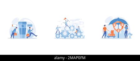 Office worker coffee break, Leadership, Individuals pool their premiums together to insure against a risk, set flat vector modern illustration Stock Vector