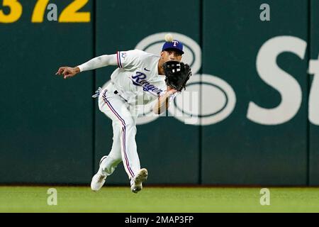 This is a 2022 photo of Bubba Thompson of the Texas Rangers baseball team.  This image reflects the Texas Rangers active roster as of Thursday, March  17, 2022 when this image was