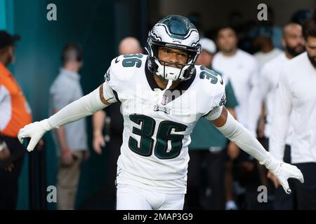 Philadelphia Eagles cornerback Tay Gowan (36) runs on the field during an  NFL preseason football game against the Cleveland Browns, Sunday, Aug. 21,  2022. The Eagles won 21-20. (AP Photo/David Richard Stock Photo - Alamy